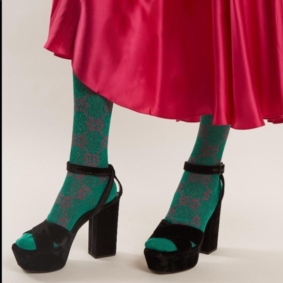 Gucci Super Runway Limited Edition Lamé GG Logo Socks - Picture 3 of 9